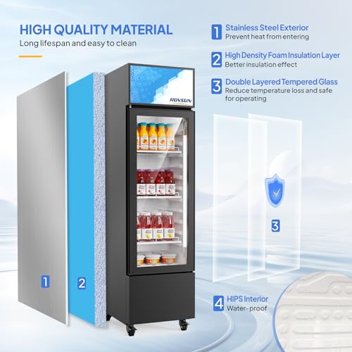 Image of ROVSUN 6 Cu.Ft Commercial Beverage Refrigerator ETL NSF, Slim Merchandiser Display Refrigerator Beverage Cooler Glass Door Fridge with Adjustable Shelves & LED Light for Bar Restaurant Cafe