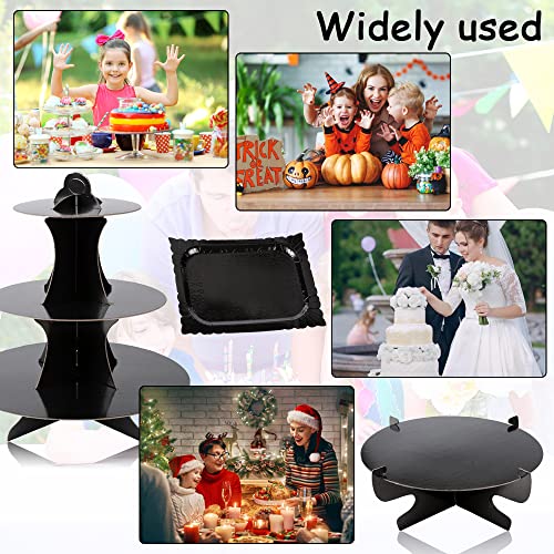 3-Tier Cardboard Black Cupcake Stand Disposable Dessert Display Tower Cupcake Holders Rectangle Serving Tray 1-Tier Round Cake Stand Platters For Birthday Graduation Party Supplies (7-Set) #TOP6