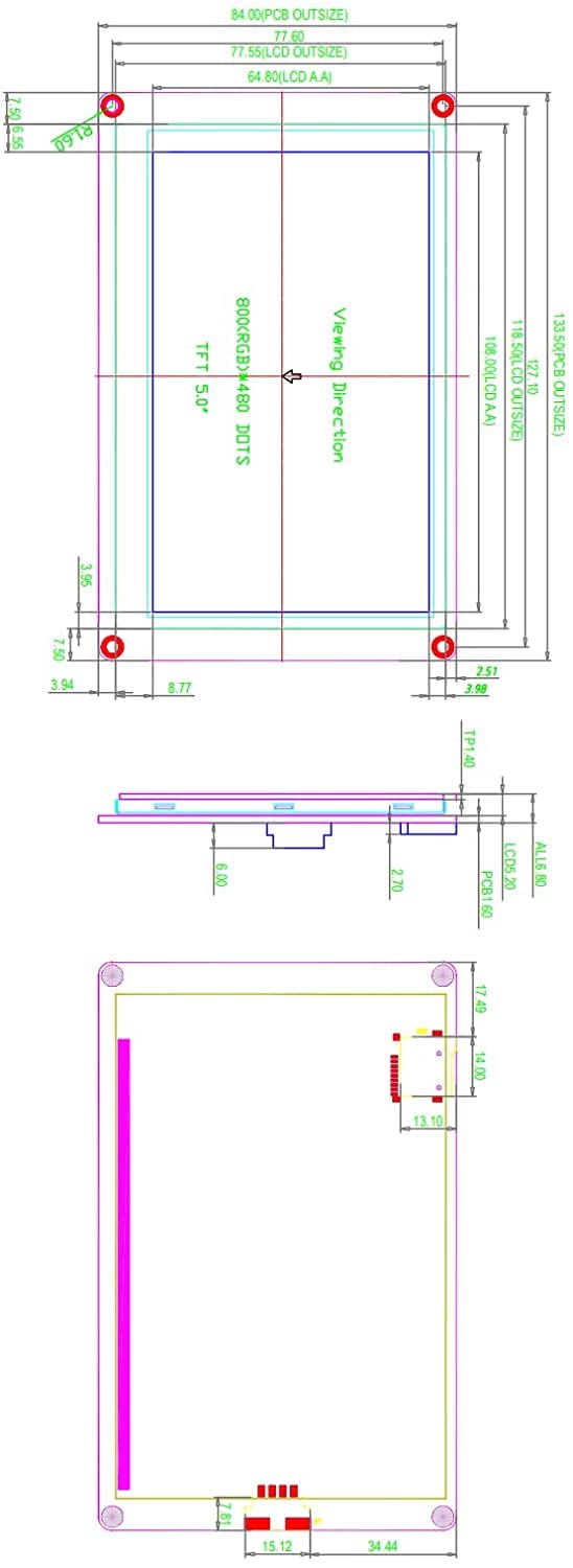 Inglese Nextion Enhanced 5.0 ''HMI USART UART Seriale TFT Touch Display Modulo Schermo Pannello per Arduino Raspberry Pi ESP8266 (NX3224K050)