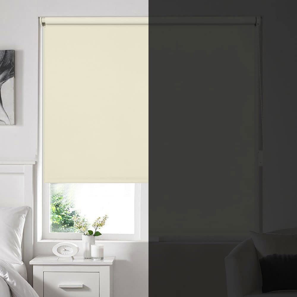 Eurohome Verdunkelungsrollo Thermo Rollo 40x130cm (Stoffbreite 36 cm) Creme Klemmfix ohne Bohren mit gleichfarbige Beschichtung Seitenzugrollo Oeko-TEX Standard 100 Klemmrollo für Fenster & Tür