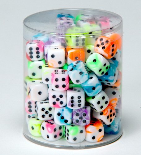 Weiblespiele 05150-1 - Dés Acryliques Flashy en Boîte, 16 mm, 100 Pièces, Noir, Blanc/Bleu, Jaune, Vert, Violet, Orange, Rouge