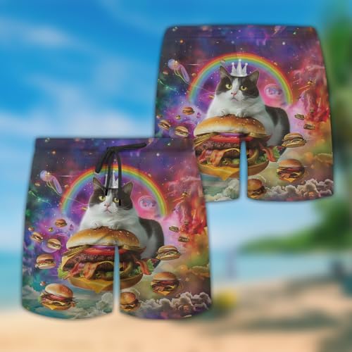 Hamburger Lover Mens Swim Trunks - Fast Food Hawaiian Mens Swim Short Beach Shorts TU-SH-292