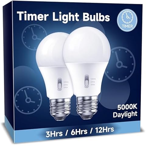 UNILAMP Timer LED Light Bulbs Indoor: 13W (100W Equivalent) LED Bulb, Built-in Automatic Timer, 5000K Daylight A19, Automatic On/Off, Light Timer Indoor for Lamps, 2-Pack Cover