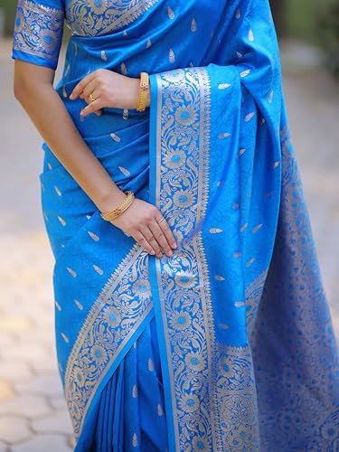 Image of SGF11 Women's Kanjivaram Pure Soft Silk Saree For Women Pure Golden Zari With Blouse Piece