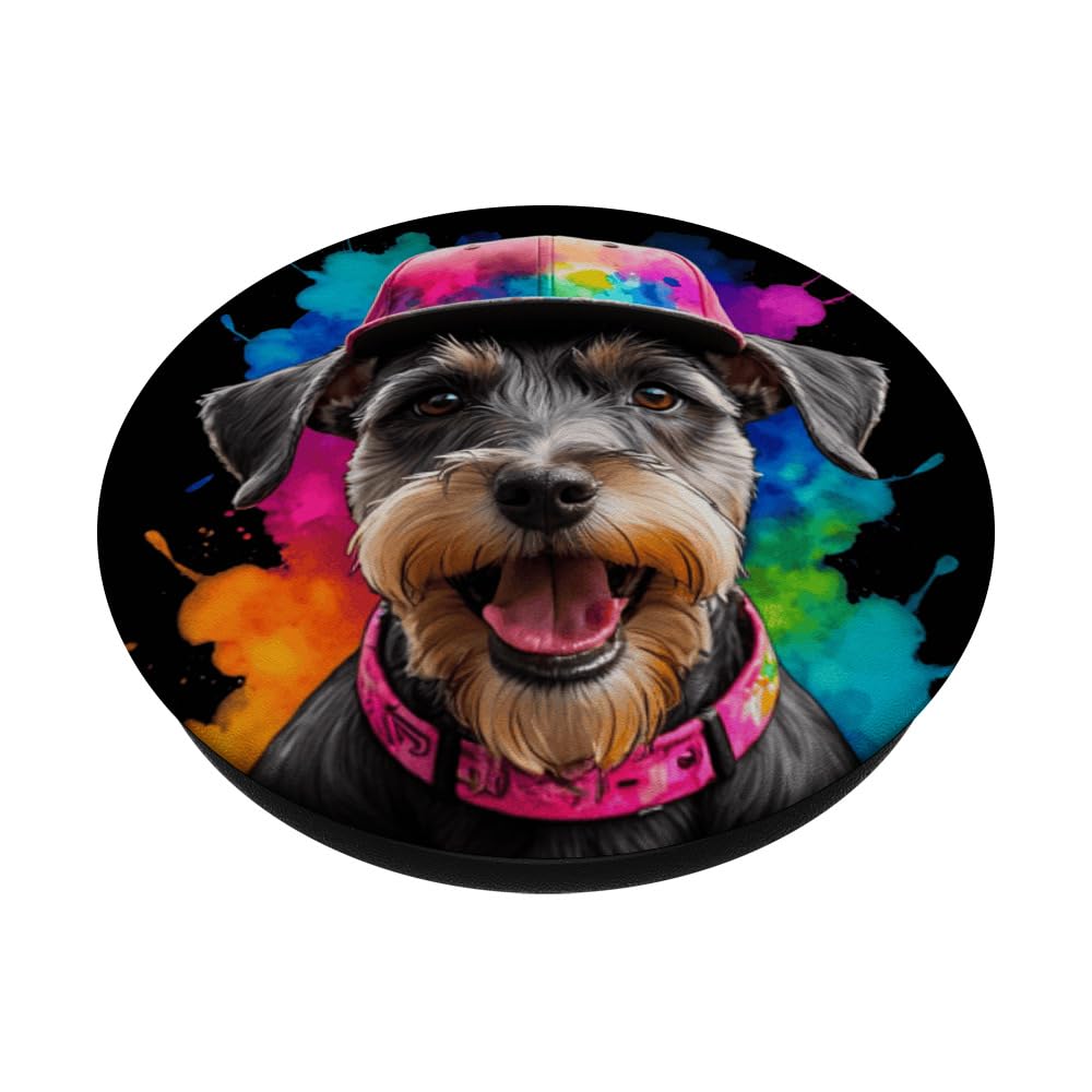 Miniature Schnauzer Snapback Cap Mini Dog Print Graphic PopSockets Swappable PopGrip, Black - Image 2