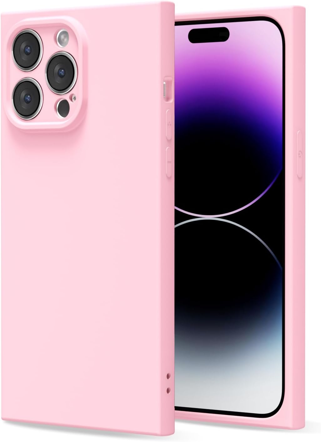 for iPhone 14 Pro Max Case Silicone, Rectangle Edge Cute Y2k Phone Case for Women Girl, Thin Protective Aesthetic Girly Design Soft Rubber with Camera Cover, Pink Pink 14 Pro Max