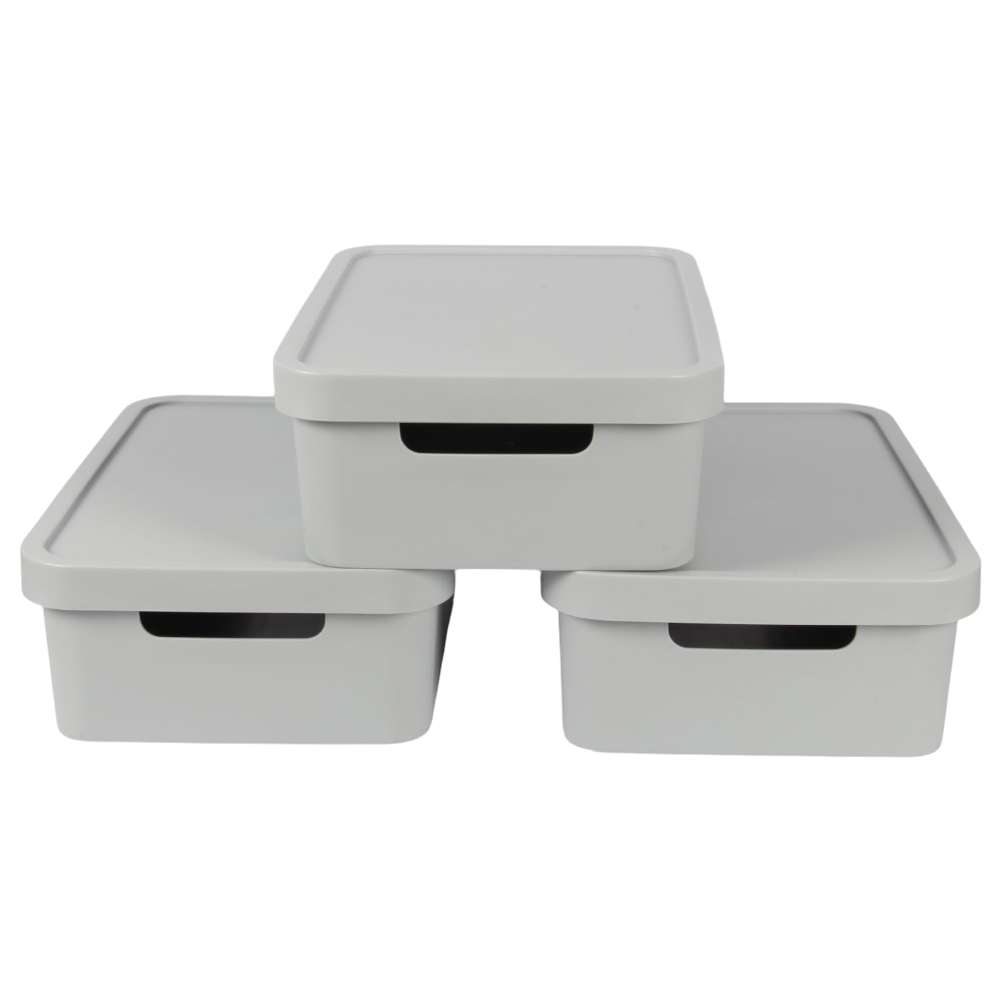 Jolie Max Plastic Storage Boxes with Lid, (Set of 3) 19L Capacity Each, Solid Matte Colour, Decorative Design with Handle, Stackable & Nestable Space-Saving Organizers – 45.5 x 33.5 x 15.5 cm (GREY)