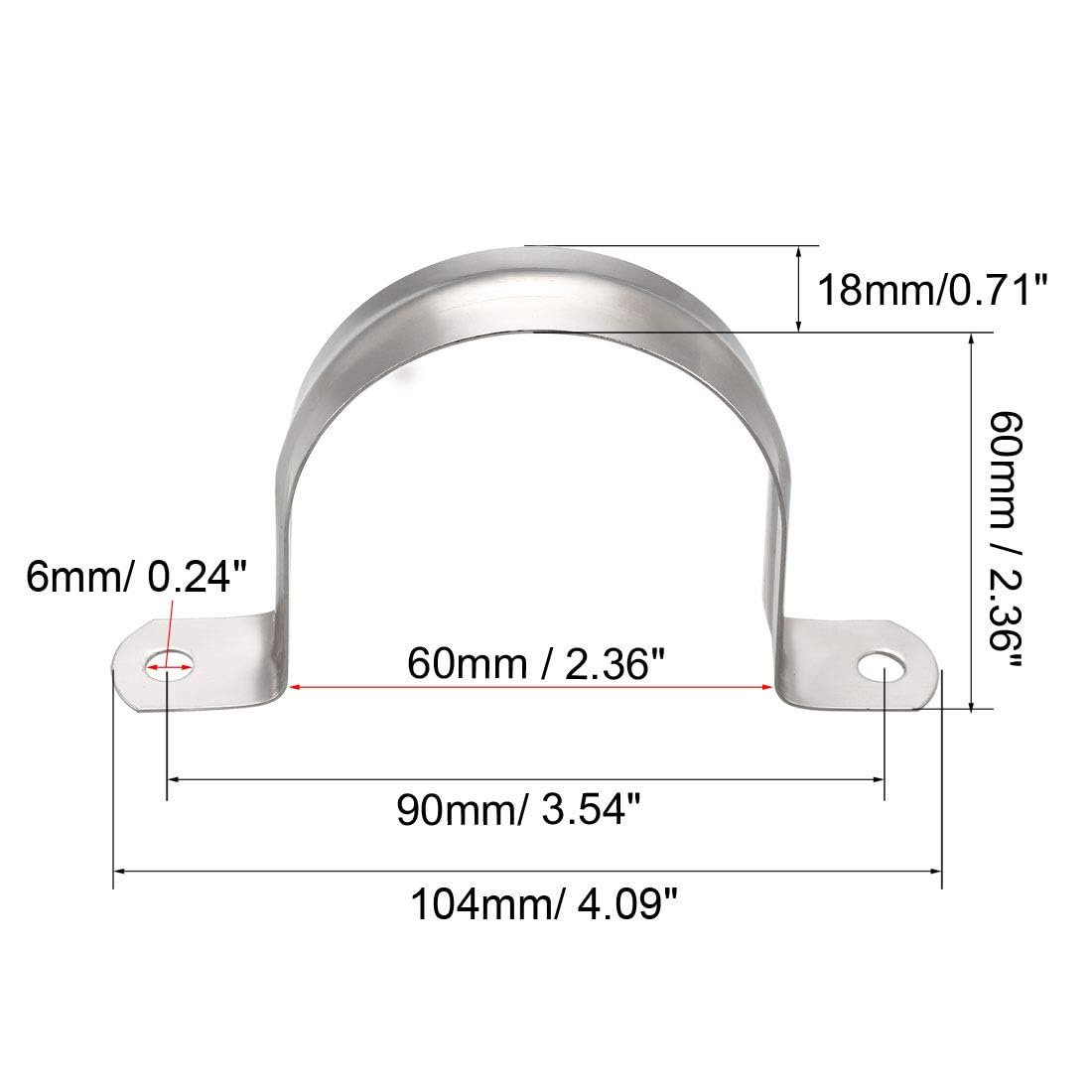 TA-VIGOR 5Pcs Rigid Pipe Straps, 60mm 2 Holes Stainless Steel Tension Tube Clip Clamp - Image 2
