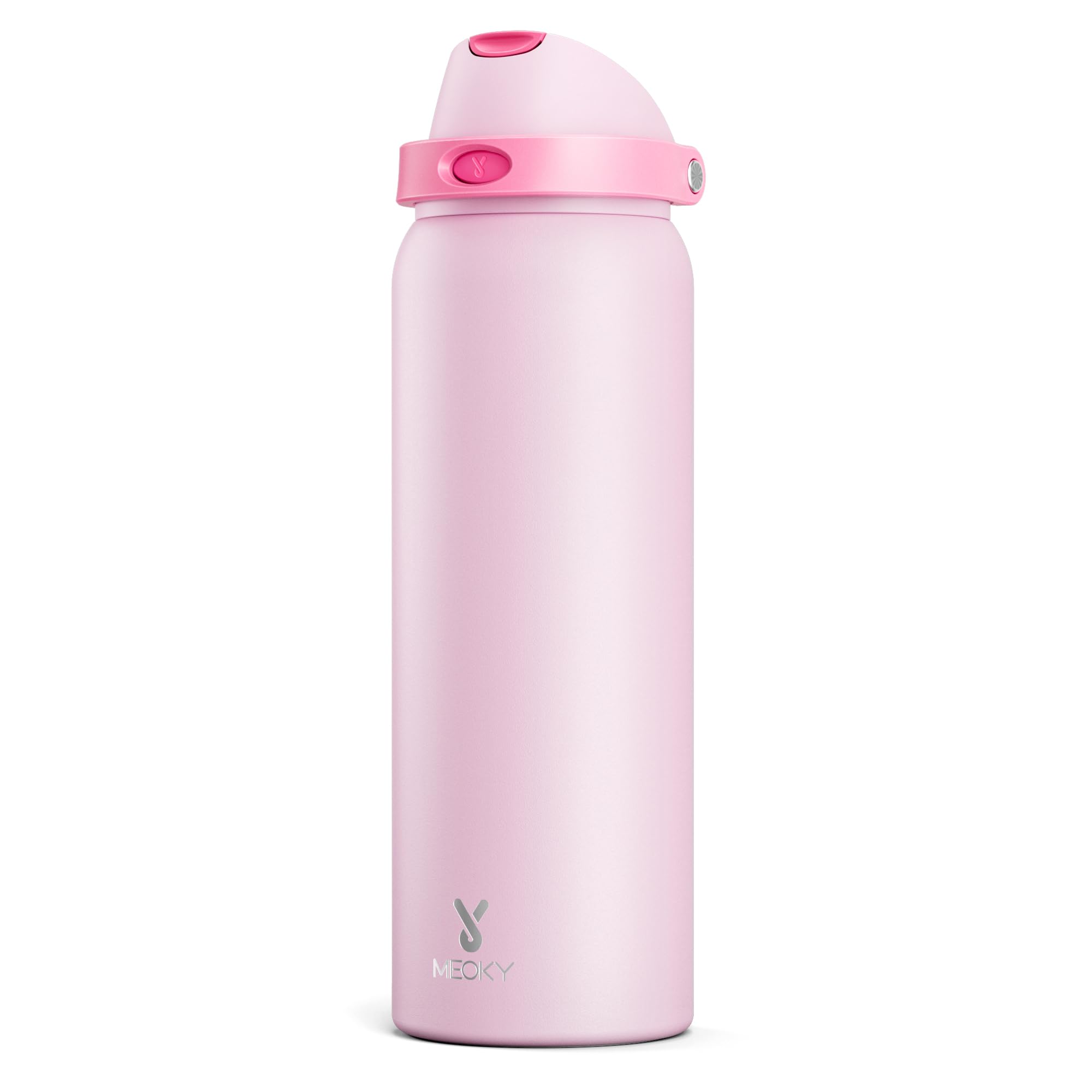 1183ml Metal Water Bottle for Sports: Meoky Stainless Steel Water Bottle with 2-in-1 Straw and Spout Lid - Leak Proof, Cold for 24 Hours, Protective Silicone Base, BPA-Free for Women Gym, Blush