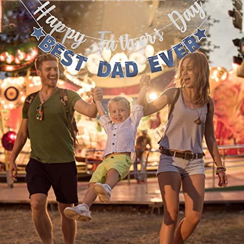 Image of Happy Father's Day Silver Banner Bunting Banner for Dad Father's Party Decorations Backdrop Garland for Father's Day (2 pcs Silver)