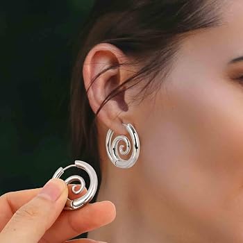 Orecchini A Spirale Onda Marina In Acciaio Inox 304 – Gioielli A Cerchio Spessi, Originali Per Donne, 2,7 Cm
