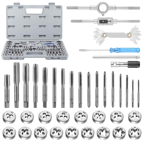 Faankiton Tap and Die Set, M3-M12 Tungsten Alloy Steel Metric Tap and Die Kit, Taper Drill Threading Kit with Tap Wrench