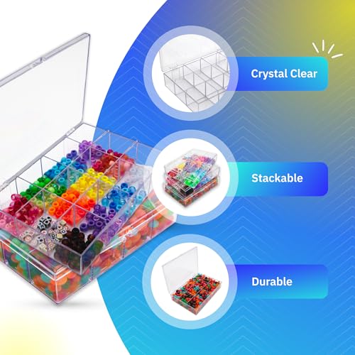 Image of 4 Clear Hard Plastic 12-Compartment Tackle Boxes with Hinged Lid, 7 3 /8 inchL x 5 inchW x 1 1 /2 inchH Made in USA, Acrylic Bead Organizer, Craft Storage, Candy Tackle Box or Rock Collection Box