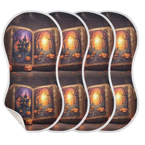 Muslin Burp Cloth for Baby 2PCS Halloween Vintage Book Super Absorbent Burping Cloths, Bibs for Newborn Boys Girls3