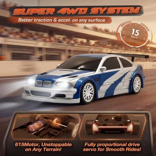 Image of [2026 New Upgrade 1 /43 Scale Mini RC Drift Car with Gyroscope, Toys for Age 8-14 Old Birthday Gifts, Micro Small with Full Proportional RTR 2.4GHz Remote 2 Tire Sets 8 Cones - Blue