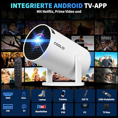 Mini Beamer Unterstützt 4K 1080P 2026 Neuer Tragbarer Projektor mit 5G WiFi 6 und BT 5.4, Beamer Klein Projektor mit Automatische Trapezialkorrektur 180 ° Drehung für HDMI/Tv Stick/USB/Laptop, Weiß