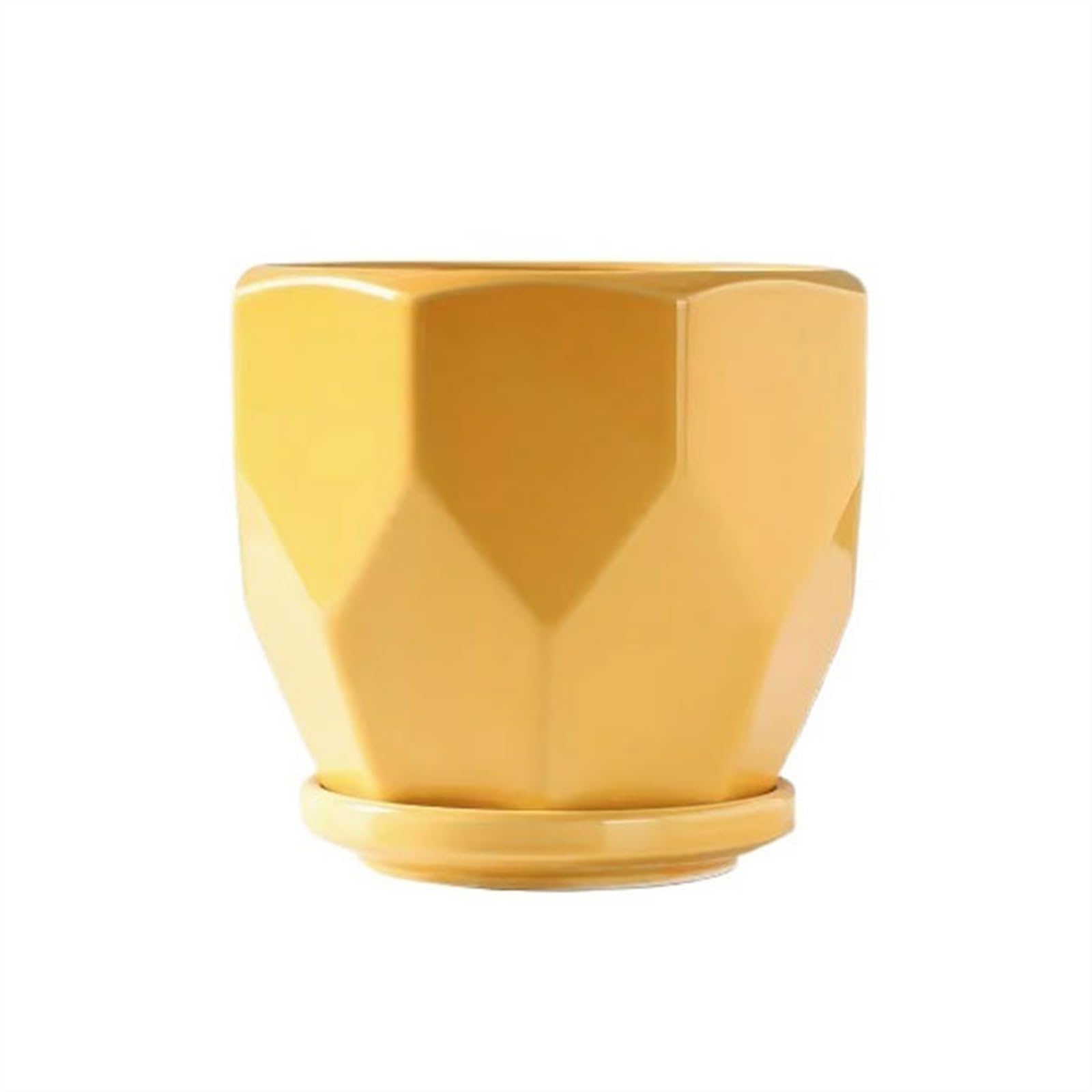 SDGBCXD flowerpot, Ceramic Large with Tray Simple Household Creative Succulent(Yellow,M)