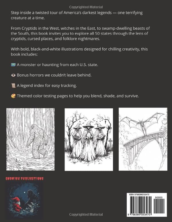 50 States of Terror: A Scary Adult Coloring Book of Cryptids, Paranormal Entities, Monsters, and the Most Haunted Places in America - Image 2