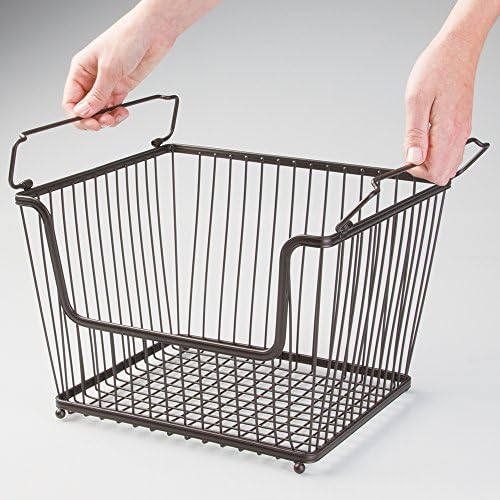 mDesign All-Purpose Basket - The Stackable Storage Basket - Wire Basket with Handles, Bronze