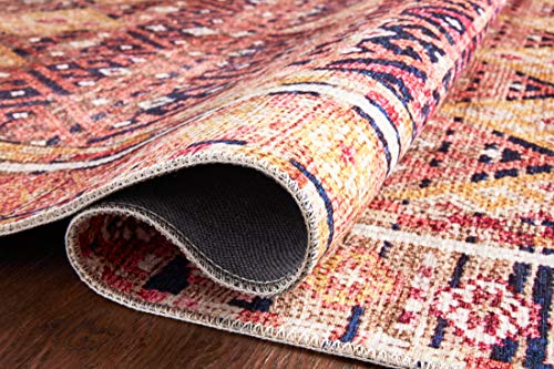 Loloi Layla Collection LAY-15 Magenta/Multi 2'-6" x 7'-6" .13" Thick Runner Rug, Soft, Durable, Vintage Inspired, Distressed, Low Pile, Non-Shedding, Easy Clean, Printed, Living Room Rug