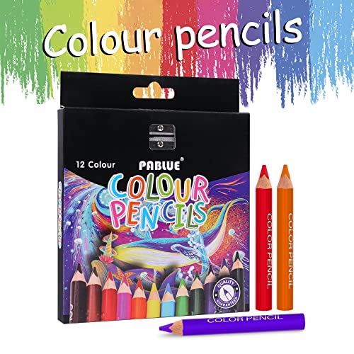 Pablue Triangular Jumbo Color Pencils, Short Fat Pre-Sharped Colored Pencils With Pencil Sharpener And Eraser, For Toddlers Student Drawing And Doodling(12 Colors) thumb #4