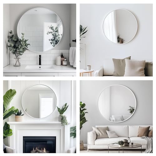 Image of Oruii White Round Mirror, White Round Mirror 24 inch, Circle Wall Mirrors Metal Frame, Circular Mirrors for Bathroom, Wall, Living Room, Entryway, Hallway, Vanity, Rustic