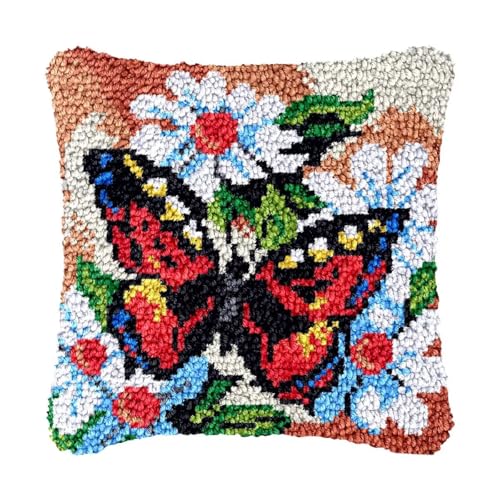 Image of bositigo Latch Hook Kits for DIY Throw Pillow Cover, Colorful Handmade Pillow Case for Home Decoration, Festival Gift 17x17inch (Flower-BZ383)