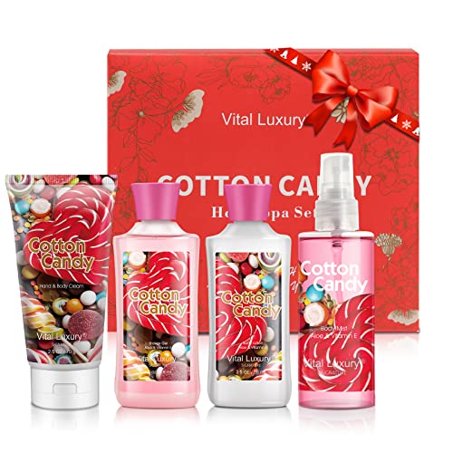 Vital Luxury Cotton Candy Bath & Body Kit, 3 Fl Oz, Ideal Skincare Gift Home Spa Set, Includes Body Lotion, Shower Gel, Body Cream, and Fragrance Mist, Birthday Mother's Day Gifts