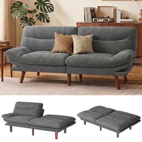 Marsail 75' Convertible Futon Sofa Bed, Corduroy Futon Couch with Adjustable Backrest & Armrests,...