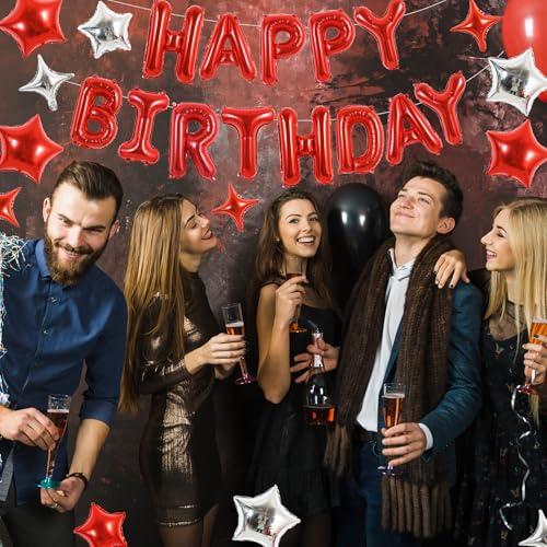 image for TONIFUL 35PCS Red Happy Birthday Decorations Kit 16 Inch Happy Birthda