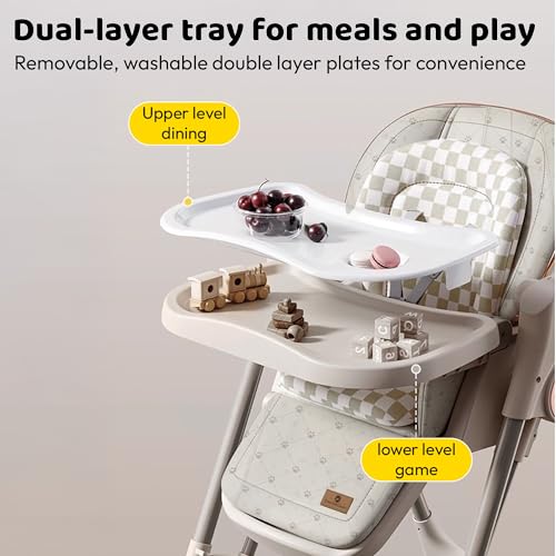 Image of StarAndDaisy 2-in-1 Baby High Chair for Boy & Girl with Automatic Swing Cradle, Foldable Feeding Chair, Removable Dining Tray, Adjustable Backrest & Footrest for Infants & Toddler-Beige