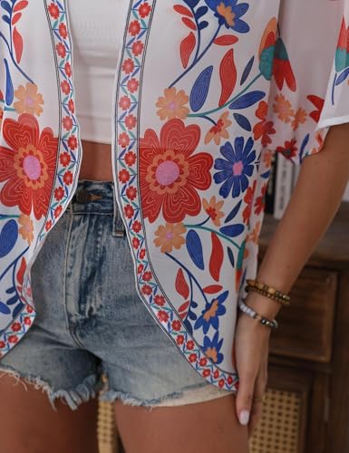 Image of Chunoy Women Floral Beach Wear Cover Up Chiffon Kimono Cardigan Open Front Blouse Top