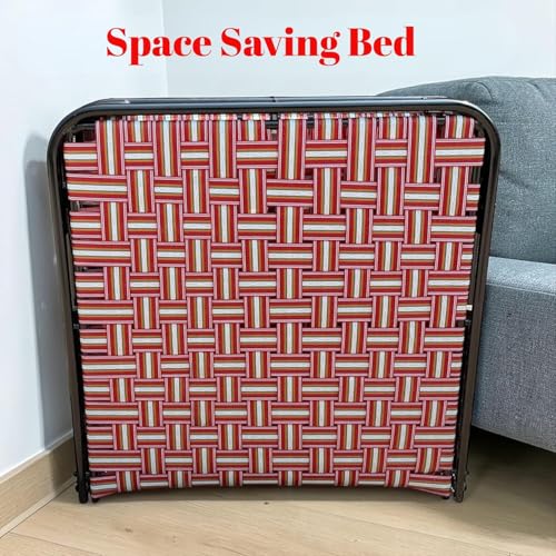 Image of Nattnak Heavy Duty Folding Bed, Multicolour, Dobule Frame, Double-Layer Nylon Niwar, 3ft x 6ft | No Assembly Required | Double Frame