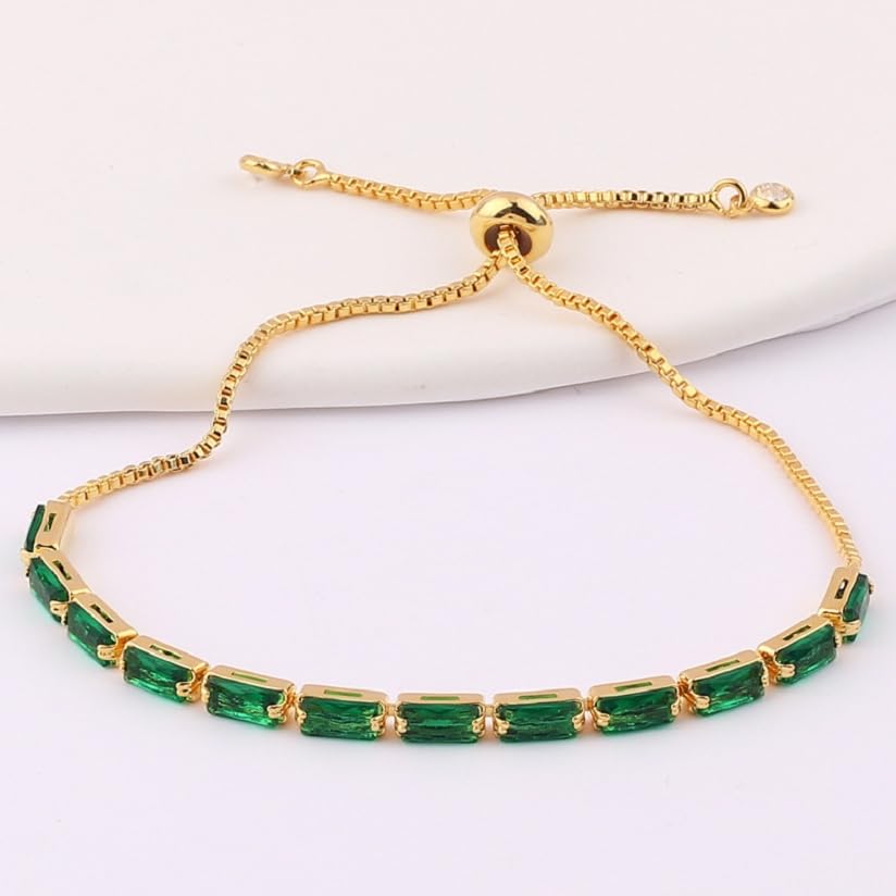 Harlorki Unique Design Adjustable Titanium Steel Cubic Zirconia Emerald Green Rhinestone Charm Tennis Bracelet Shiny Crystal Sparkling Wrist Bangle Cuff Costume Fashion Jewelry4