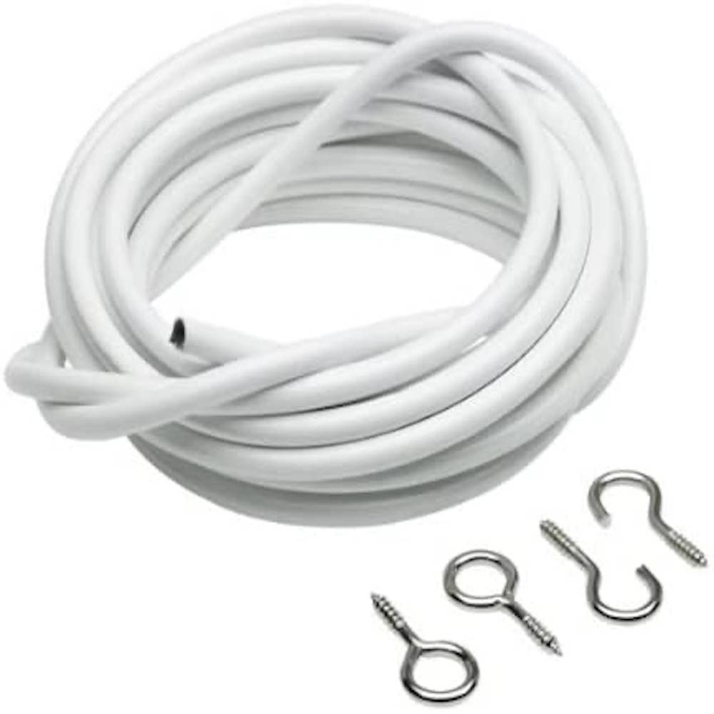 Merriway White Bh03842 Plastic Coated Curtain Wire With 2 Each Hooks And Eyes, 120 Cm (48 Inch),