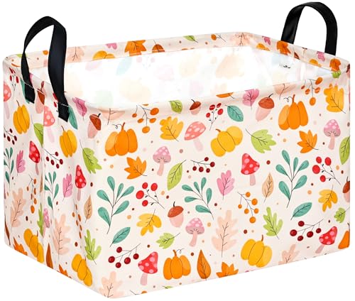 Image of Baby Storage Basket Nursery Box Laundry Hamper Organization Bins for Toys and Clothes with Handles (Leaf)