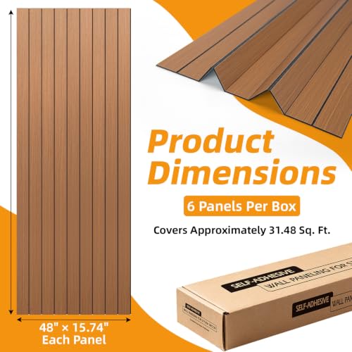 WOWSTAR 6-Pack Peel and Stick PVC Wood Slat Wall Panel，Thickened Wood Grain Wallpaper, 3D Wall Panels, 48" x15.74", Walnut by WOWSTAR - Used condition - Image 5