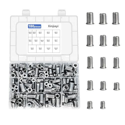 Xinjiayi Einschraubmutter M4/M5/M6/M8/M10 Gewindeeinsatz Holz Legierter Stahl Rampamuffe Einschraubmutter Gewindehülsen Einschraubmutterm für Holzmöbel mit Box 180 Stück