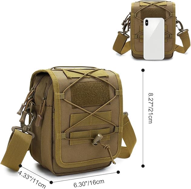 HUNTVP Taktische Umhängetasche Molle Schultertasche Militär Crossbody Bag Wasserdicht Sling Rucksack Multifunktional Messengerbag Crossbag Gürteltasche Bauchtasche für Sport Outdoor - Braun