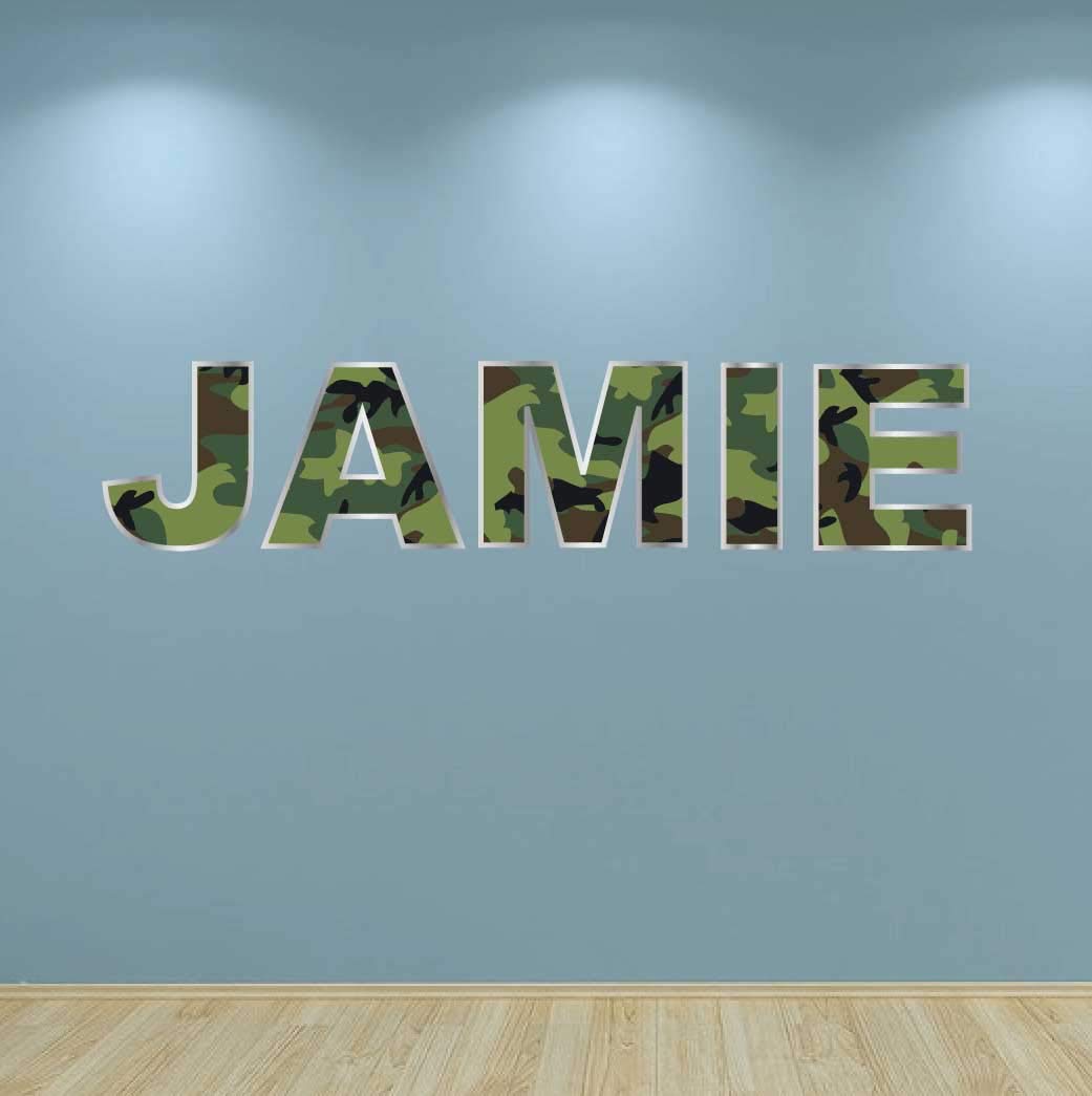 60 Second Makeover Limited Full Colour Personalised Army Camouflage Name Boys Bedroom Wall Stickers for Bedrooms Personalised Stickers Decal Kids Decoration Wall Mural - Medium