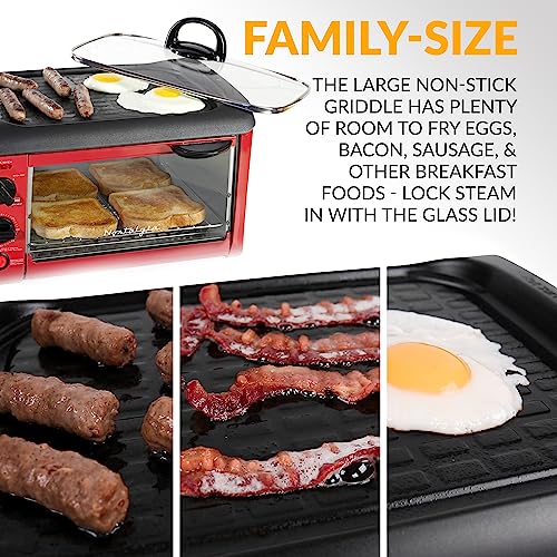 Nostalgia 3-In-1 Breakfast Station - Includes Coffee Maker, Non-Stick Griddle, And 4-Slice Toaster Oven - Versatile Breakfast Maker With Timer - Red #TOP3