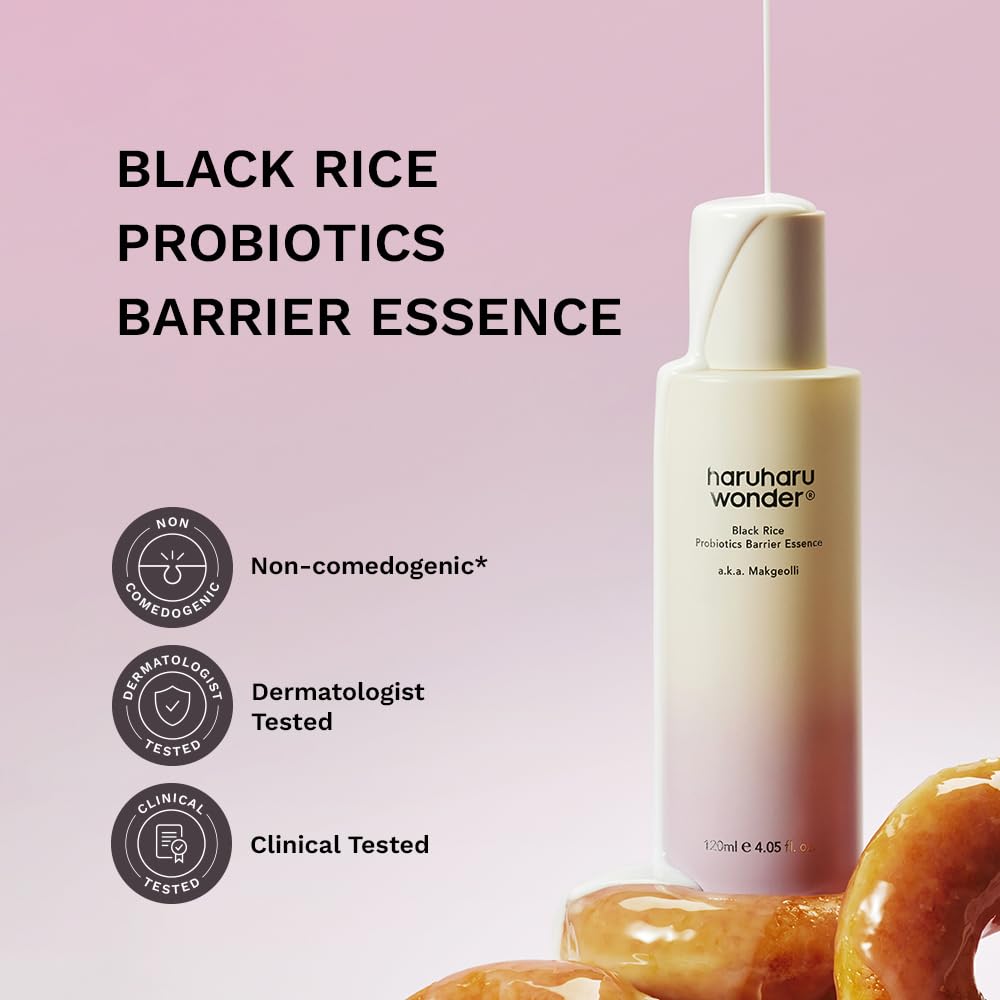 haruharu wonder Black Rice Probiotics Barrier Essence 120 ml, Essence toner wzmacniający barierę skóry ceramidami, fermentowanymi składnikami, uspokajający, nawilżający, zmiękczający