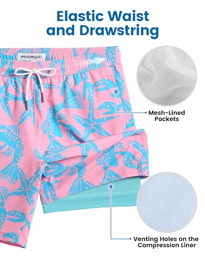 Image of maamgic Mens Swim Trunks with Compression Liner 7 Inch Inseam Mens Bathing Suit Quick Dry Swimming Trunks Swimsuit