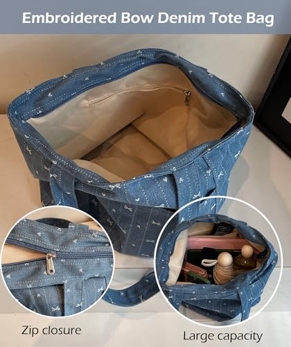 Micmores Tote Bag Denim Purse for Women Vintage Handbags Trendy Shoulder Bag Jean Purse for Work Travel Shopping4