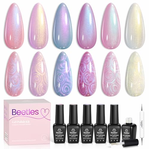 Image of Beetles Pearl Gel Polish Set, 6 Colors Mermaid White Pink Purple Shimmer