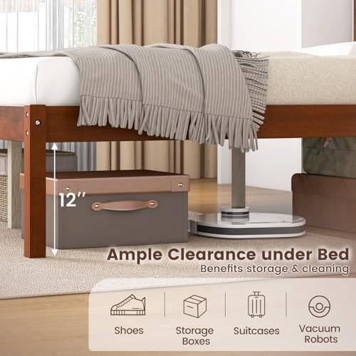 Image of GIANTEX Full Size Wood Platform Bed with Headboard, Mid Century Solid Wood Full Bed with Slat Support, Double Bed Frame with 16 inch Under Bed Storage, No Box Spring Needed, Easy Assembly, Walnut