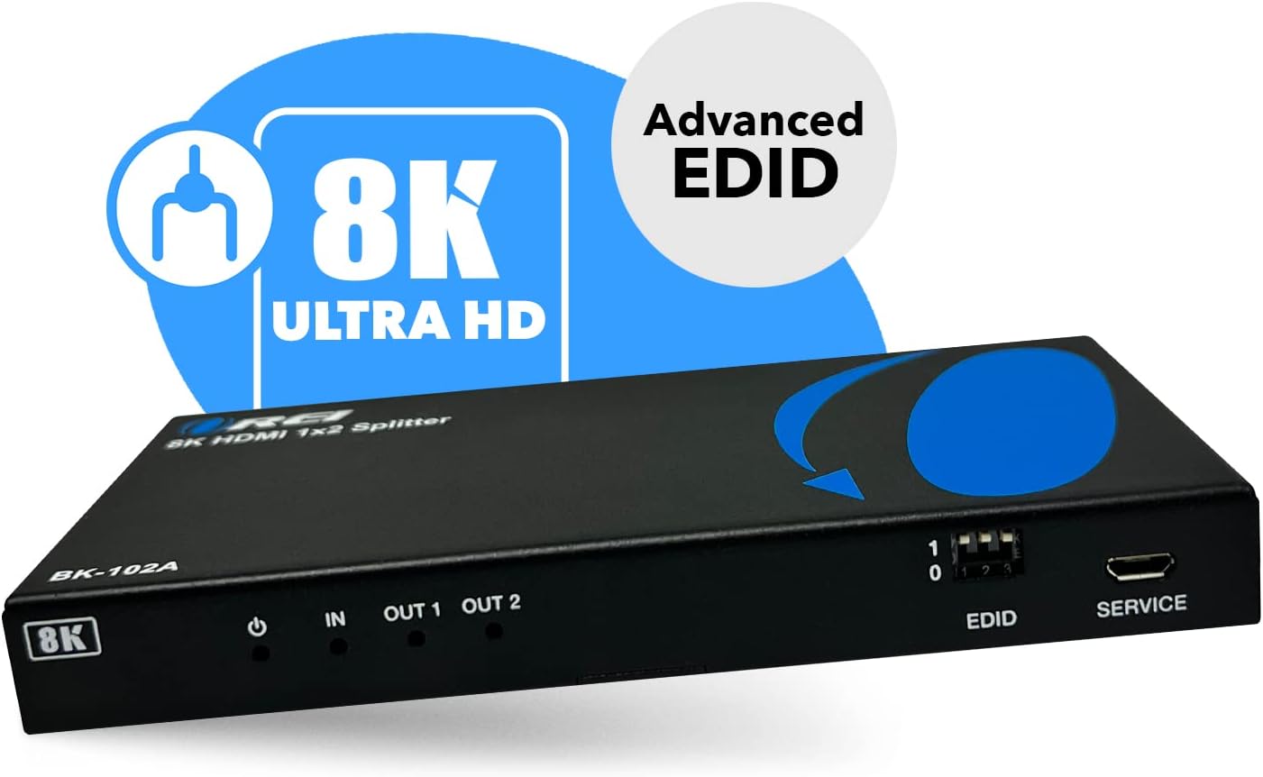 OREI 8K HDMI Splitter 1 X 2, Duplicate with Audio Extractor UltraHD Supports Upto 4K @ 120Hz IR EDID HDCP 2.3 - (BK-102A) (1x2 - Audio Out)