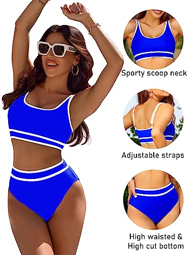 Image of BMJL Women's High Waisted Bikini Sets Sporty Two Piece Swimsuits Color Block Tummy Control Modest Bathing Suit