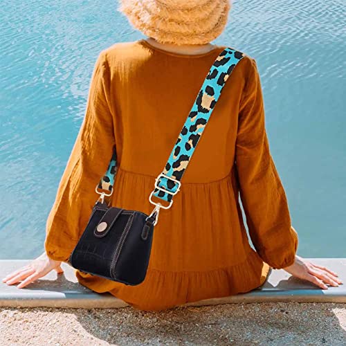 Image of Bag Straps Replacement Crossbody Wide Blue Leopard Print Adjustable Guitar Strap for Purses