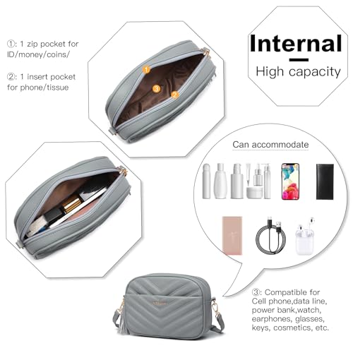 Miss Lulu Handtasche Damen Umhängetasche Klein, Handytasche zum Umhängen aus PU Leder, Crossbody Bag mit Verstellbarem Gurt, Schultertaschen mit 4 Fächern